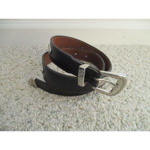 *Brighton Inspired Black Belt Quality Leather Silver Oval Concho Accents